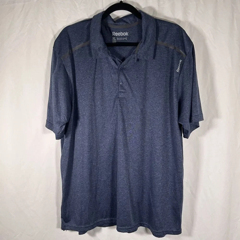 Reebok Golf Shirt Men's XL Blue Grey Short Sleeve 1/4 Button Collared Polo
